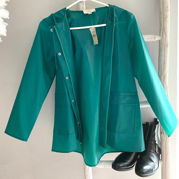 LOFT Women's Essential Jade Green Rain Jacket XSP - Picture 1 of 6